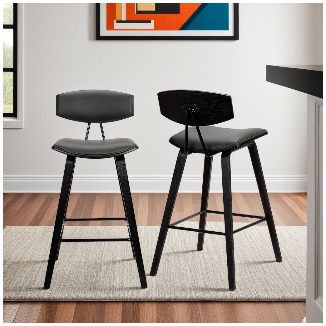 Image 6 Fox 28.5 in. Barstool in Black Finish with Gray Faux Leather more views