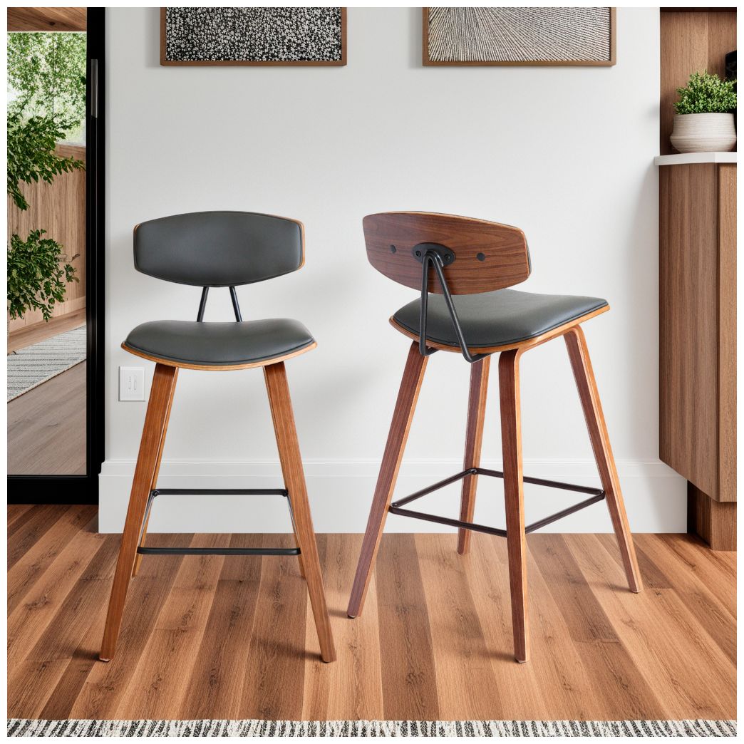 Image 6 Fox 28.5 in. Barstool in Black Powder Coated Finish with Gray Faux Leather more views