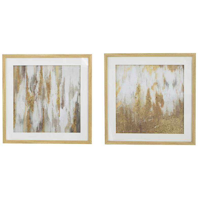 Image 1 Framed 20.8 inch x 20.8 inch Gold &#38; White Under Glass Art - Set of 2
