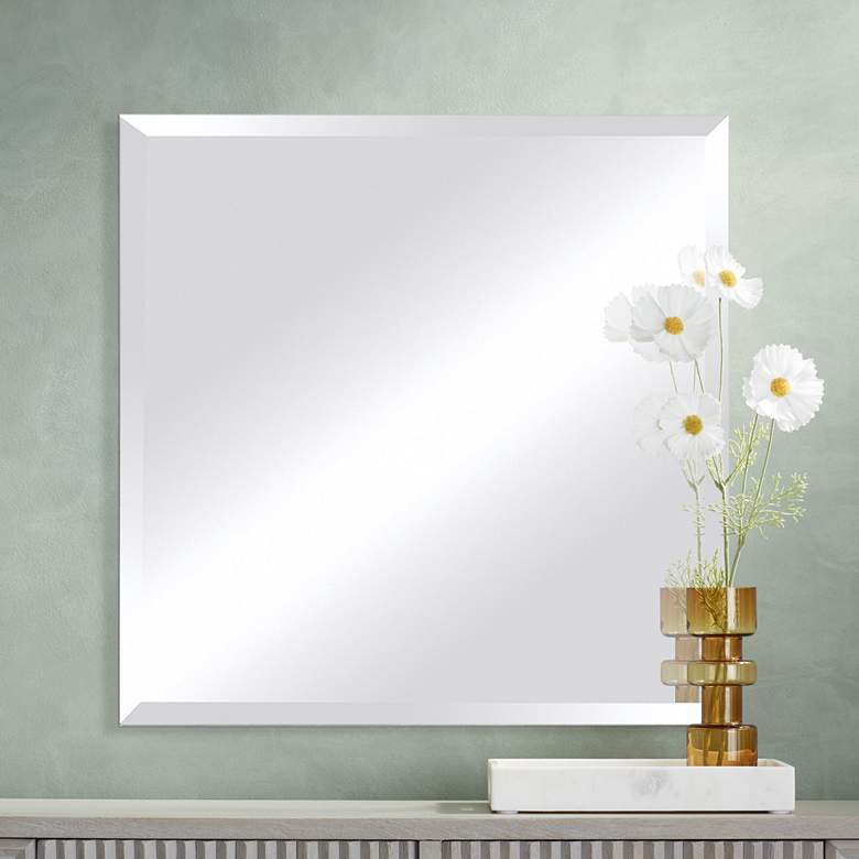 Image 1 Frameless Beveled 30" Wide Modern Square Wall Mirror