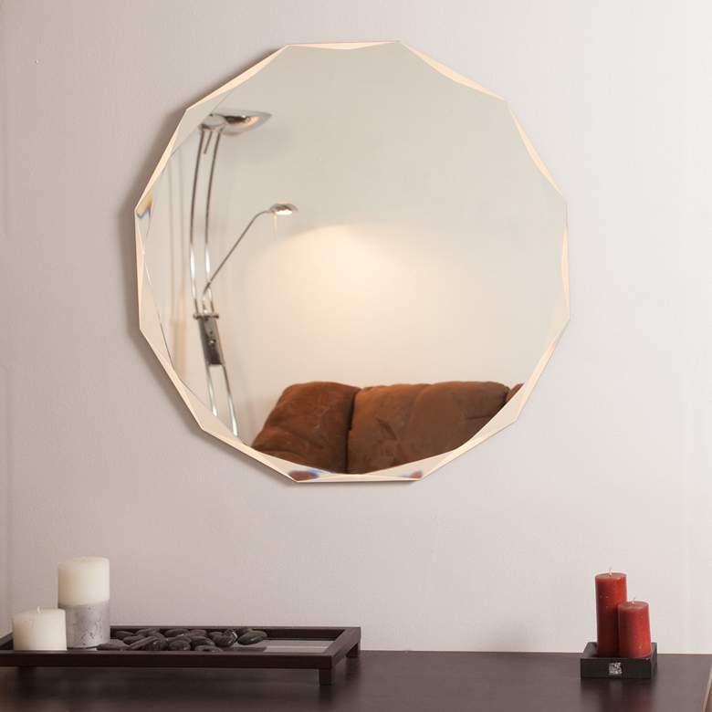 Image 2 Frameless Diamond 27 1/2 inch Round Wall Mirror