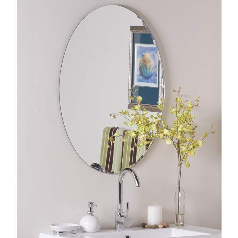 Image 1 Frameless Oval 23 1/2" x 31 1/2" Scallop Wall Mirror