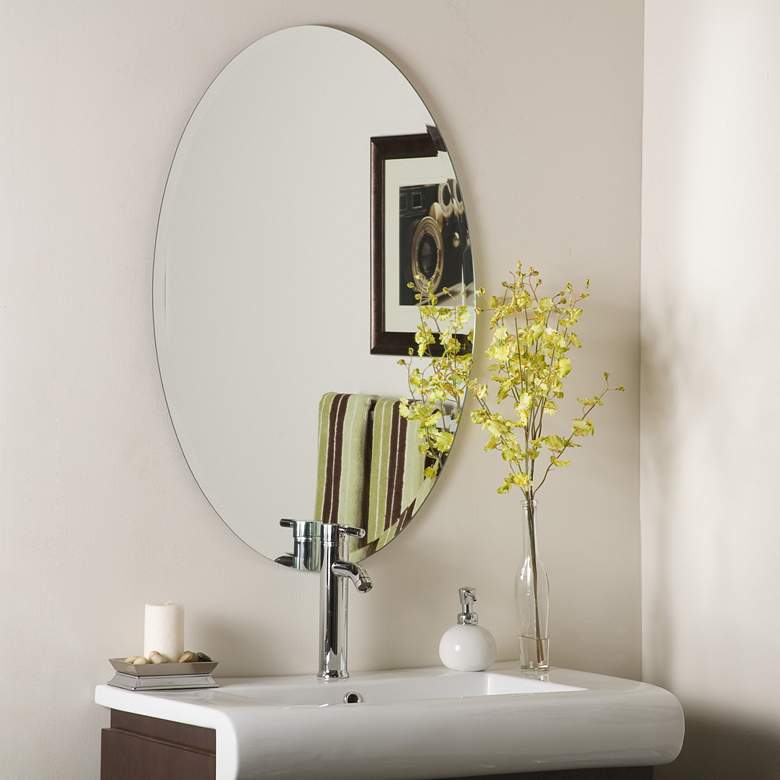 Image 1 Frameless Oval 31 1/2" x 23 1/2" Beveled Wall Mirror