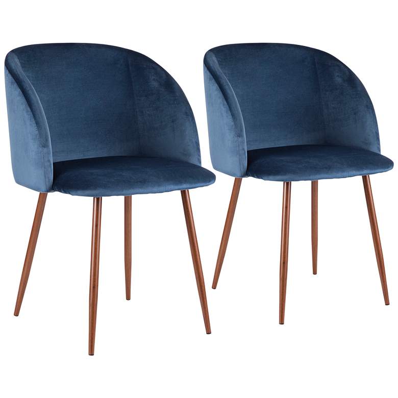 Image 1 Fran Blue Velvet and Walnut Dining Chairs Set of 2