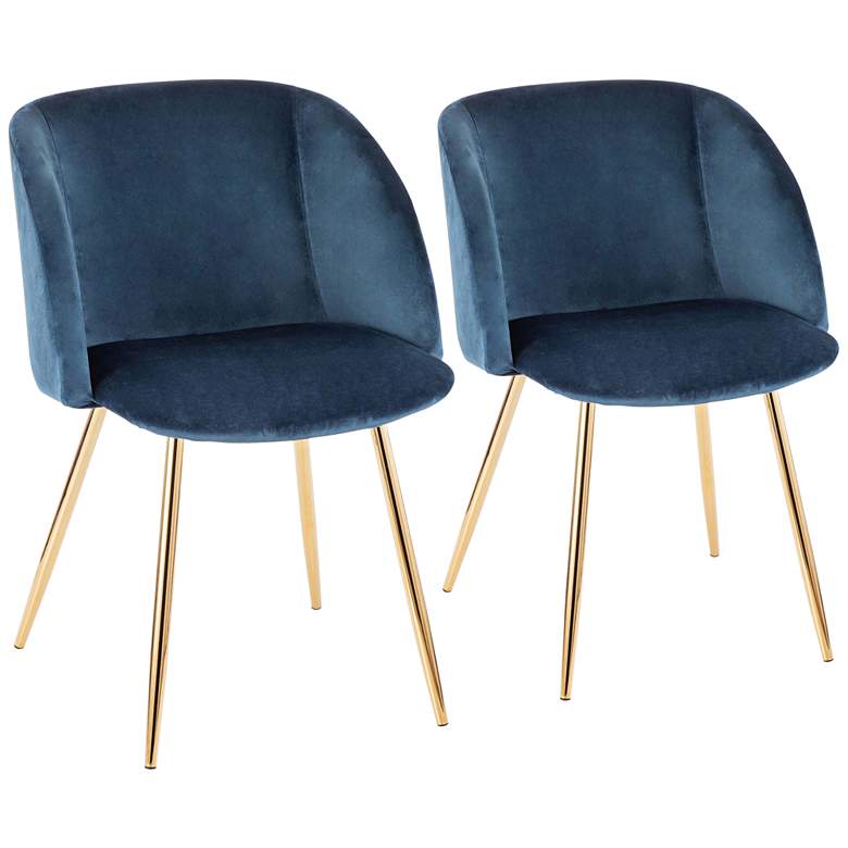 Image 1 Fran Gold Metal and Blue Velvet Dining Chairs Set of 2