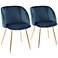 Fran Gold Metal and Blue Velvet Dining Chairs Set of 2
