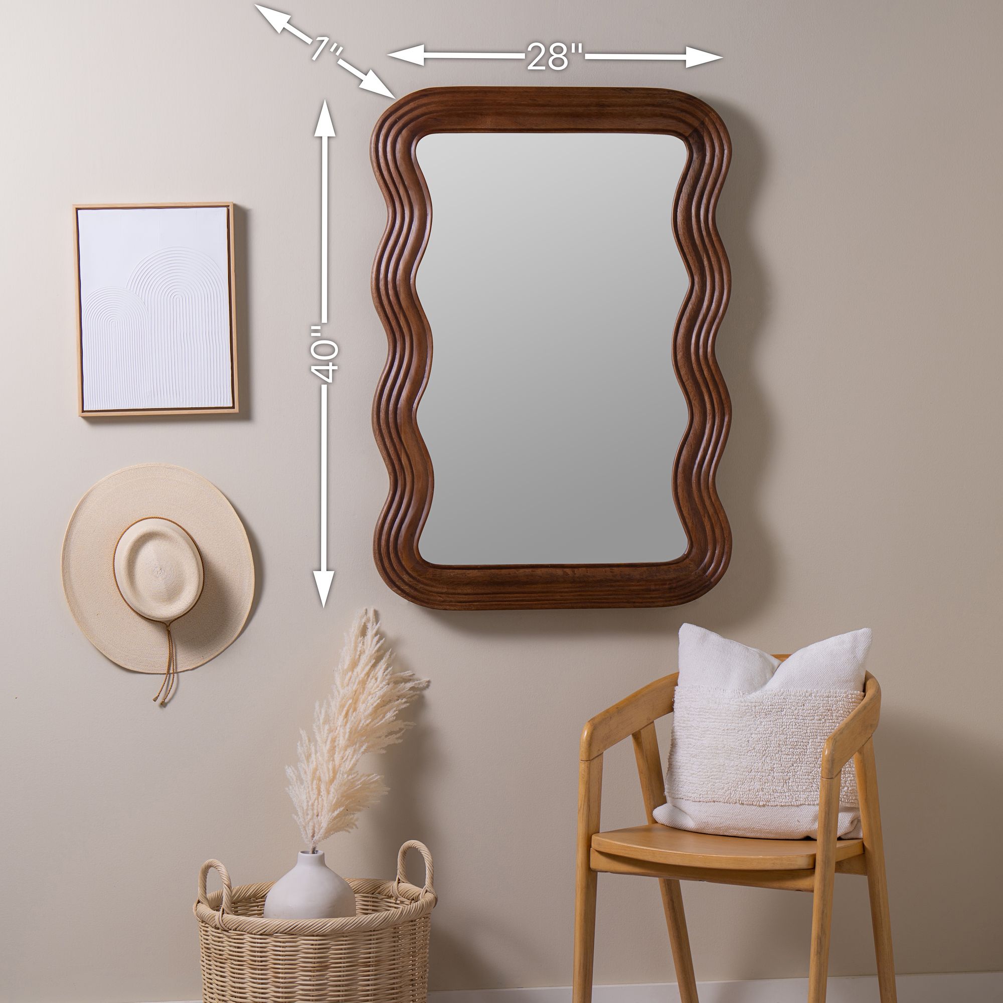 Frances Walnut 28" x 40" Wavy Rectangular Wall Mirror