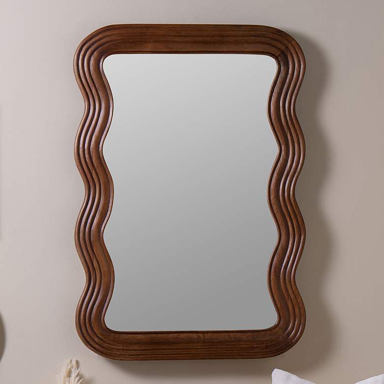 Image 1 Frances Walnut Finish 40" x 28" Mango Wood Rectangle Wall Mirror
