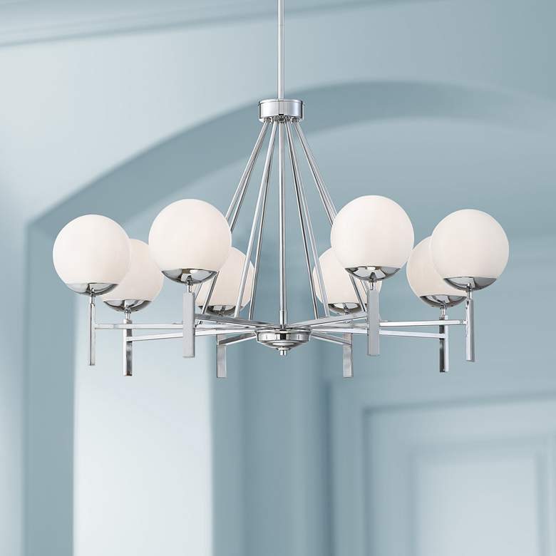 Image 1 Francesca 35 3/4"W Brushed Nickel Opal Glass 8-Lt Chandelier