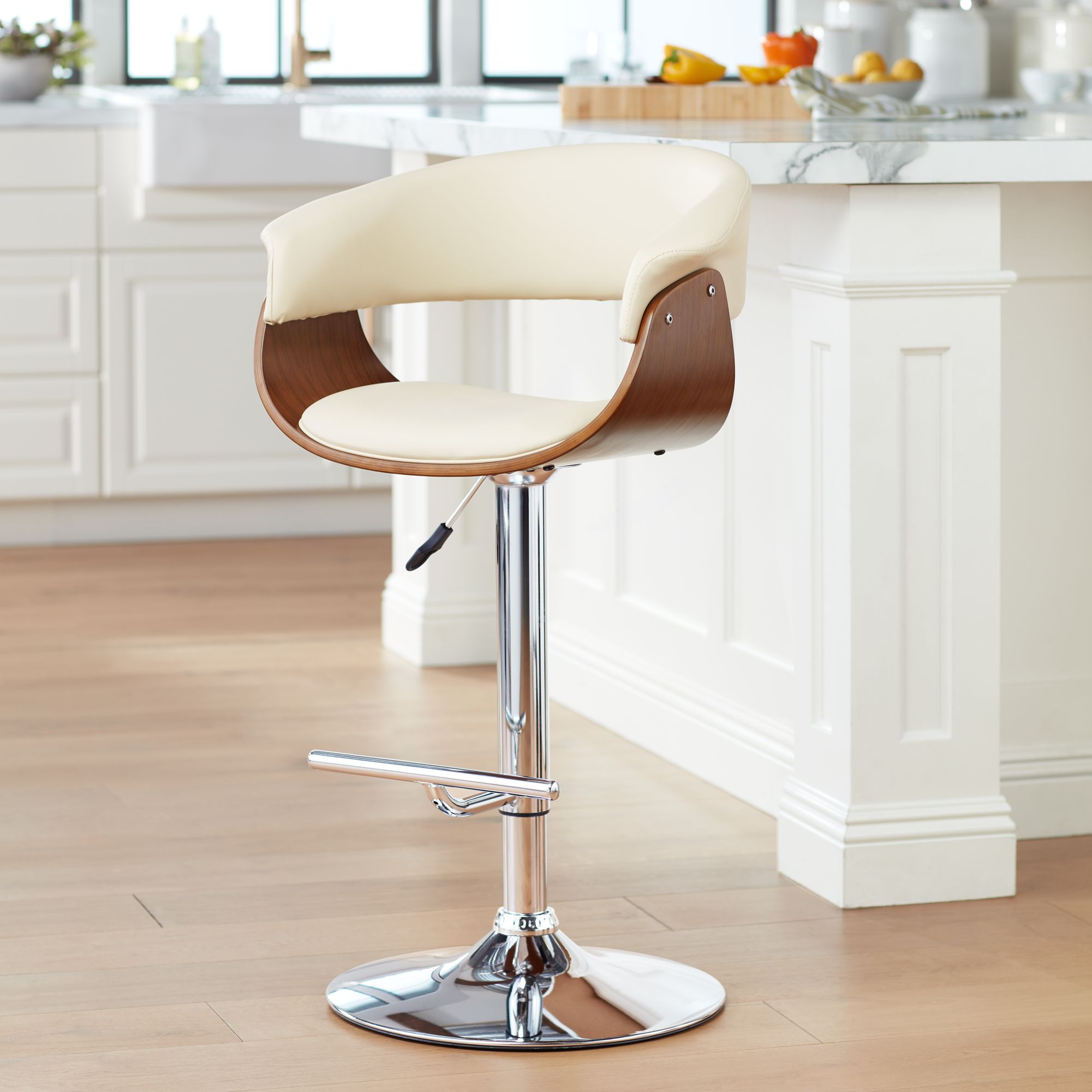 Francesca Cream Faux Leather Adjustable Swivel Bar Stool