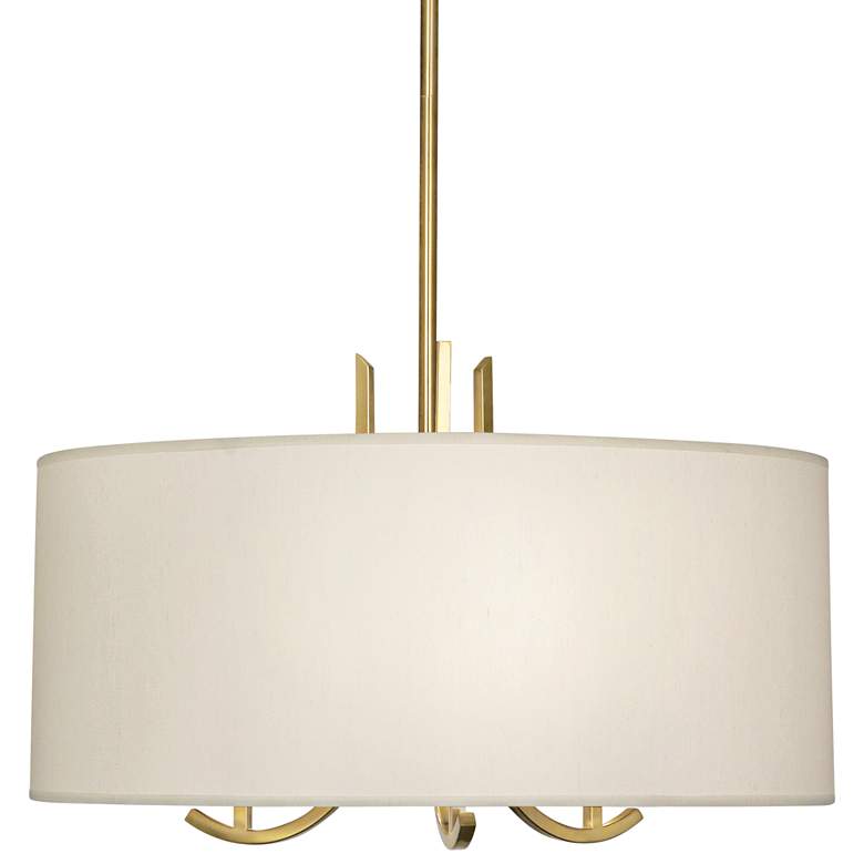 Image 1 Francesco 25 inchW Antique Brass and Taupe Shade Pendant Light