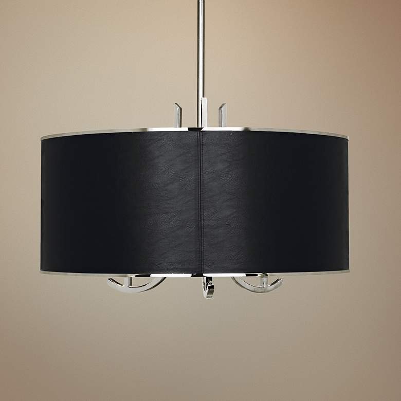 Image 1 Francesco 25"W Polished Nickel and Black Shade Pendant Light