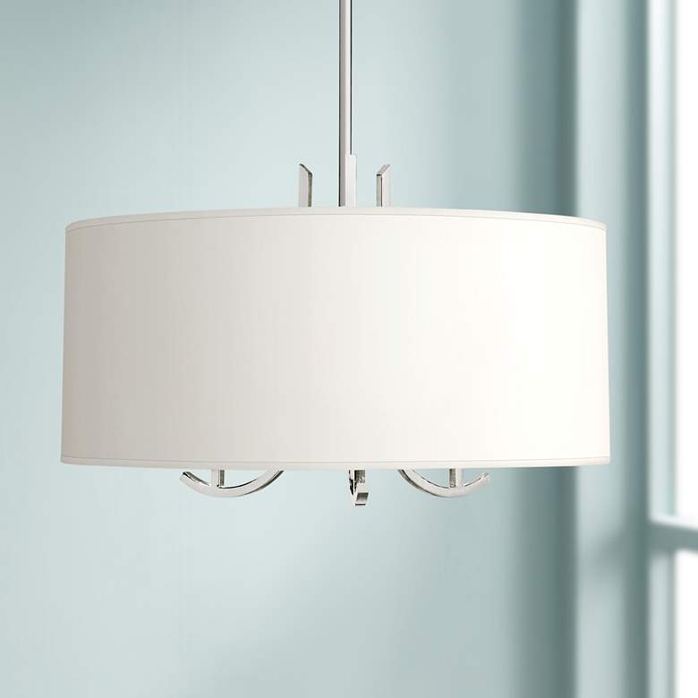 Image 1 Francesco 25 inchW Polished Nickel and Pearl Shade Pendant Light