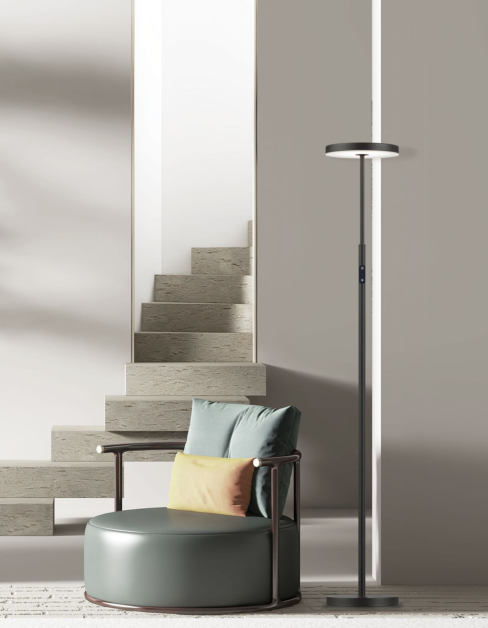 Image 3 Francine 54"H Sandy Black 30W Floor Lamp With White Acrylic Diffuser more views