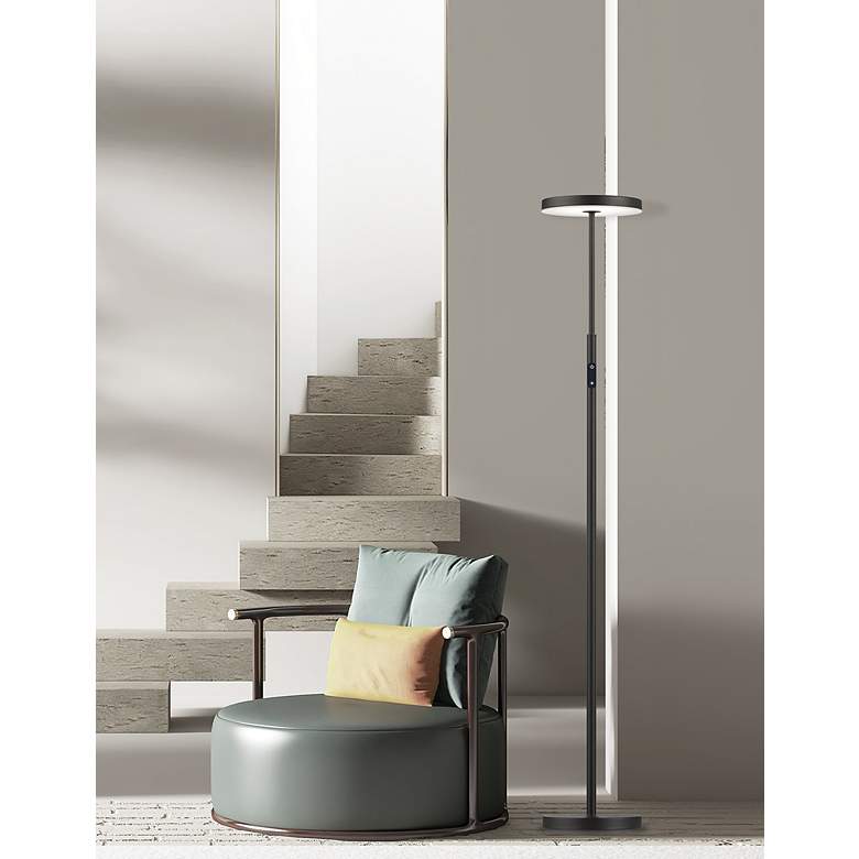 Image 3 Francine 54"H Sandy Black 30W Floor Lamp With White Acrylic Diffuser more views