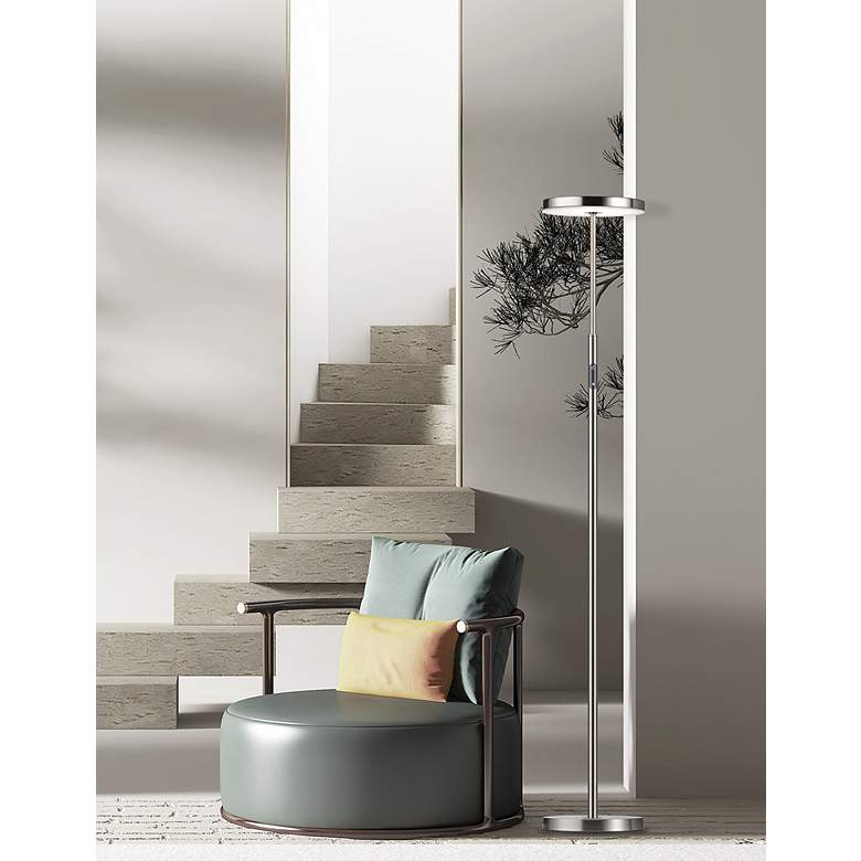 Image 2 Francine 54"H Satin Nickel 30W Floor Lamp With White Acrylic Diffuser more views