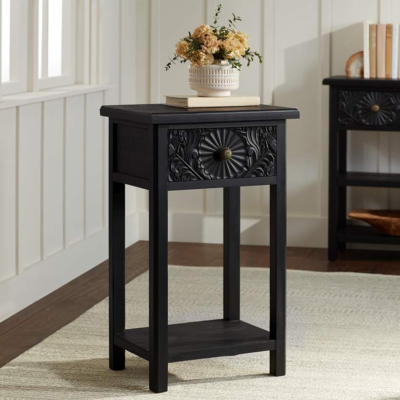 Francis 13 3/4 inch Wide Black Side Table with Drawer