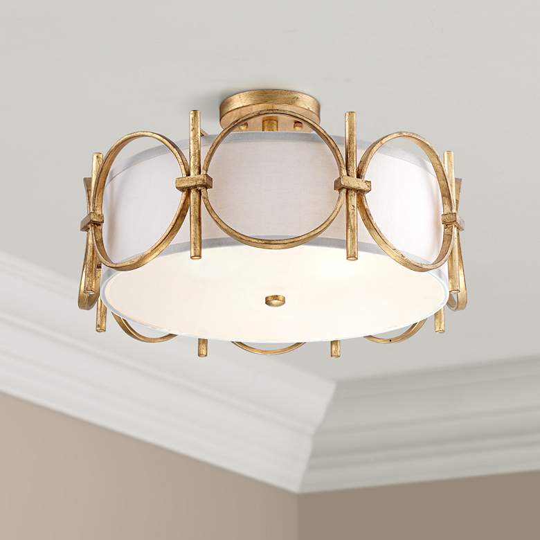 Image 1 Francis 18 1/4 inch Wide Gold Drum Ceiling Light