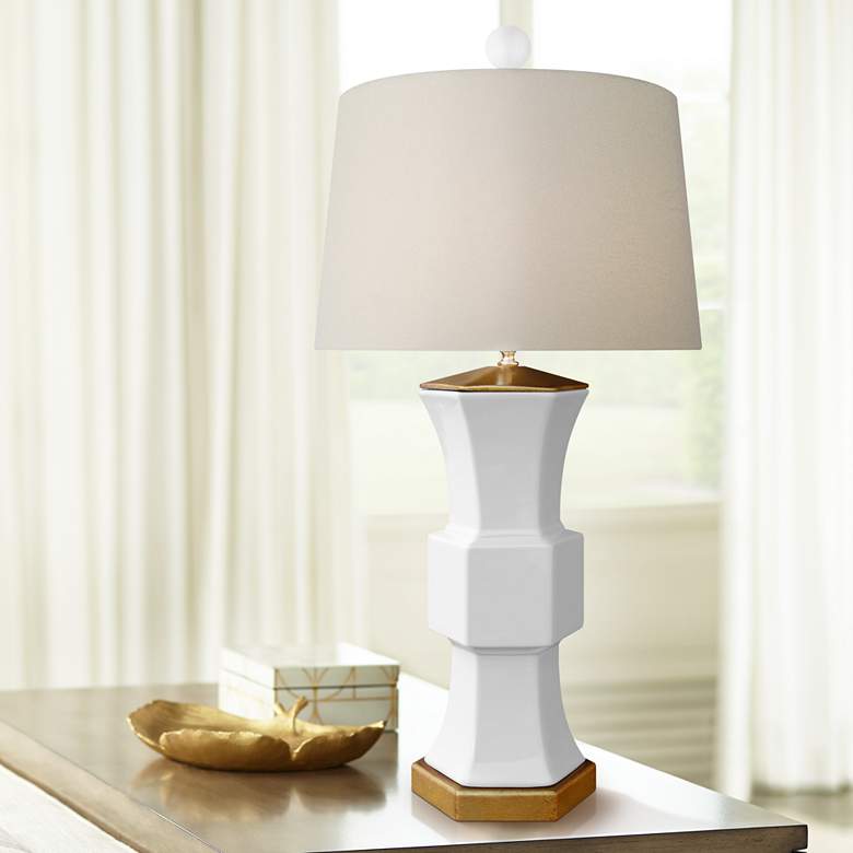 Image 1 Francis 27 1/2" High White Porcelain Hexagonal Vase Table Lamp