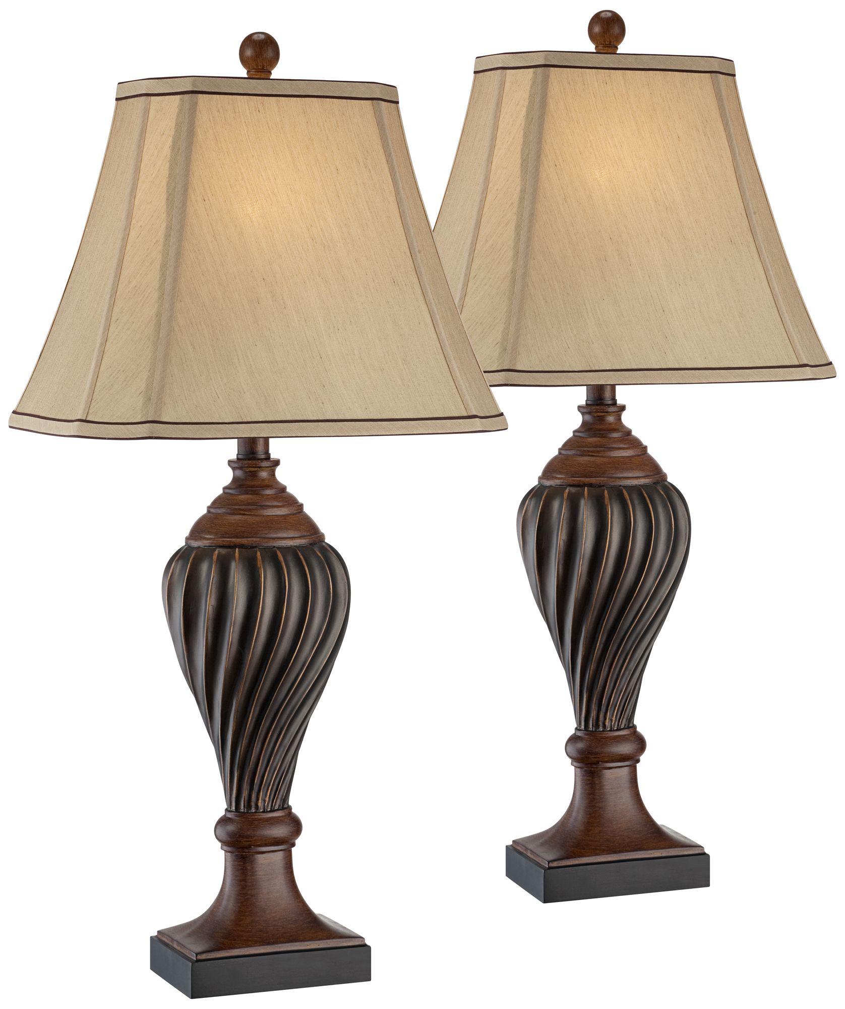 Image 2 Francis 28 1/2" Carved Oak Brown Traditional Table Lamps Set of 2