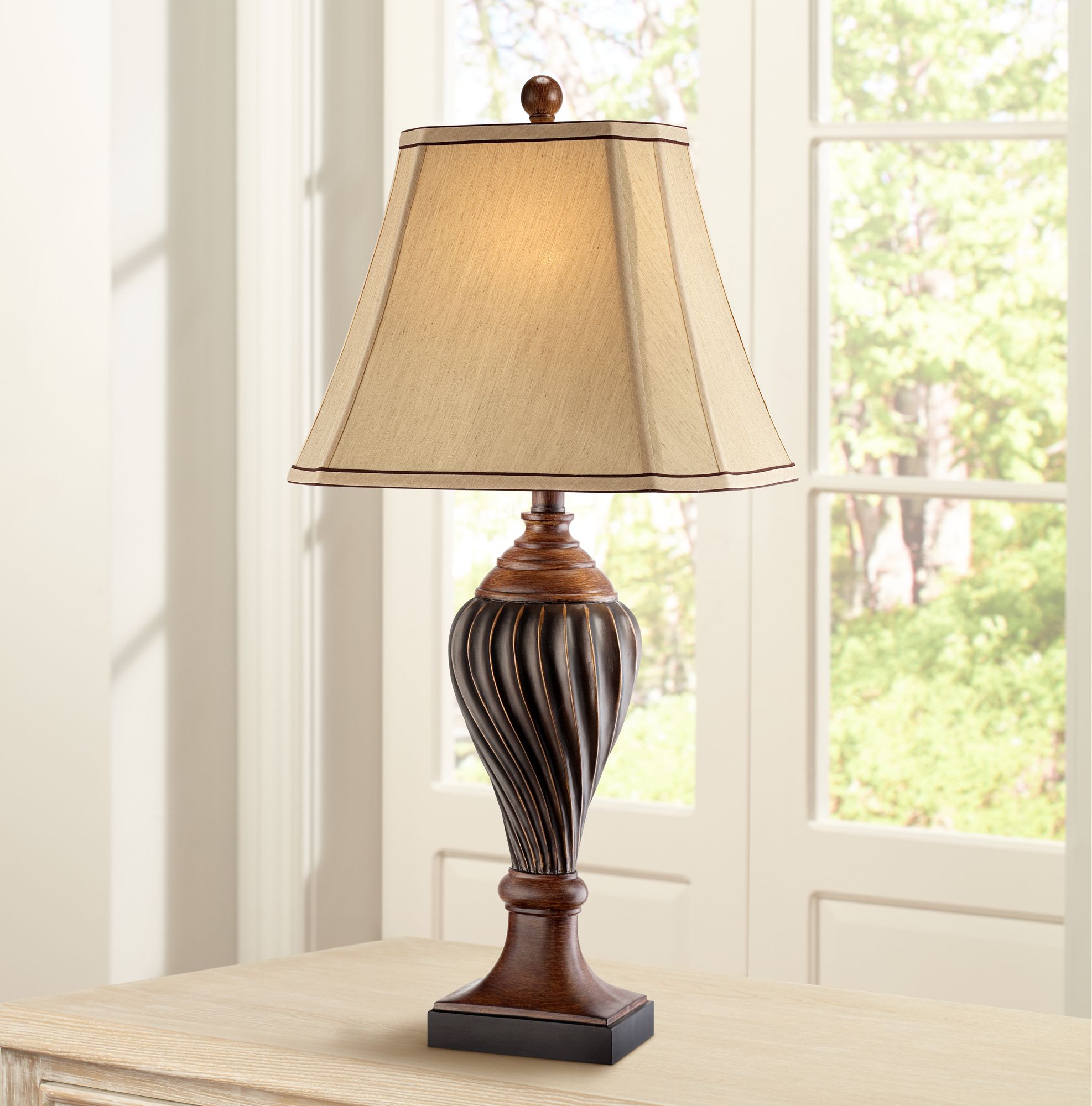 Francis 28 1/2" Carved Oak Brown Traditional Table Lamps Set of 2