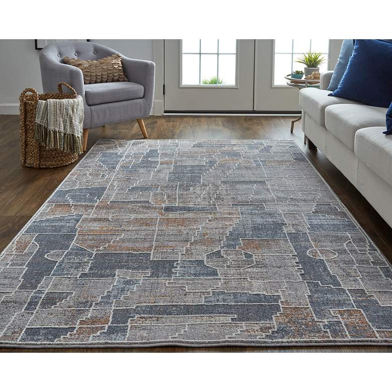 Image 1 Francisco 39D4F 5&#39;x8&#39; Blue and Orange Rectangular Area Rug