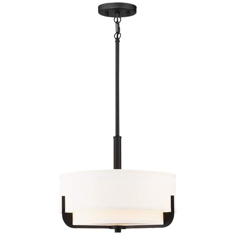 Image 1 Frankie; 3 Light; 14 in.; Pendant; Aged Bronze Finish with White Glass