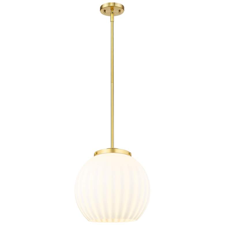 Image 1 Franklin 13.75"W Gold Stemmed Pendant w/ White Venetian Shade
