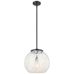 Franklin 13.75"W Matte Black Stemmed Pendant w/ White Mouchette Shade