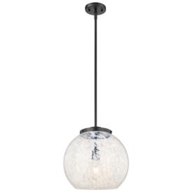 Franklin 13.75"W Matte Black Stemmed Pendant w/ White Mouchette Shade Franklin 13.75"W Matte Black Stemmed Pendant w/ White Mouchette Shade