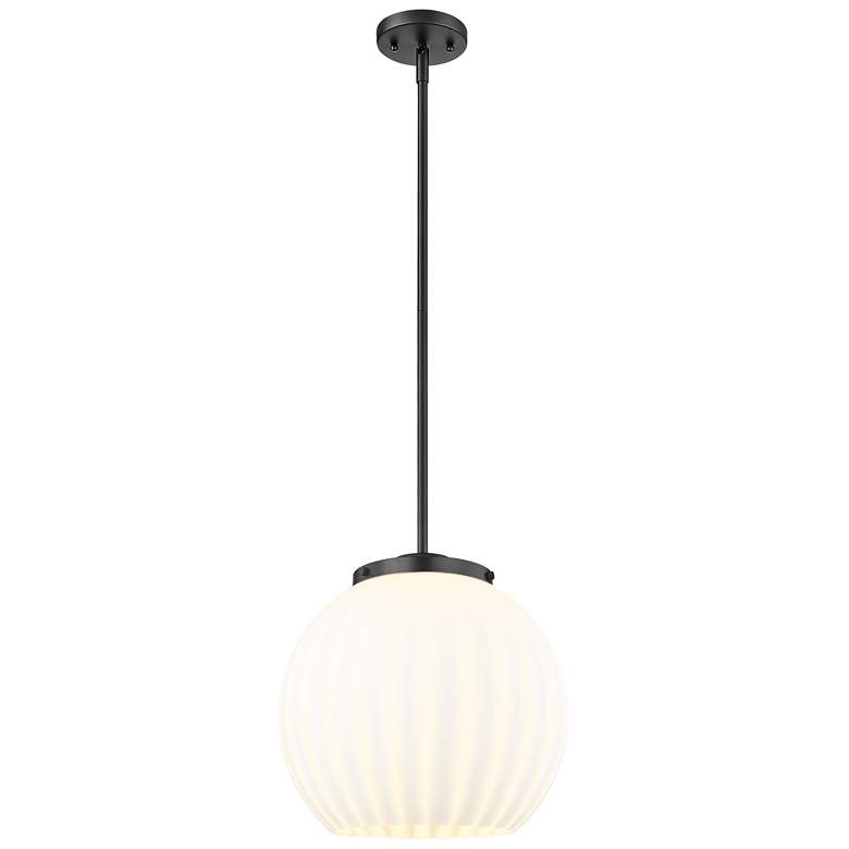 Image 1 Franklin 13.75"W Matte Black Stemmed Pendant w/ White Venetian Shade