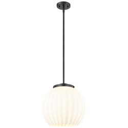 Franklin 13.75"W Matte Black Stemmed Pendant w/ White Venetian Shade