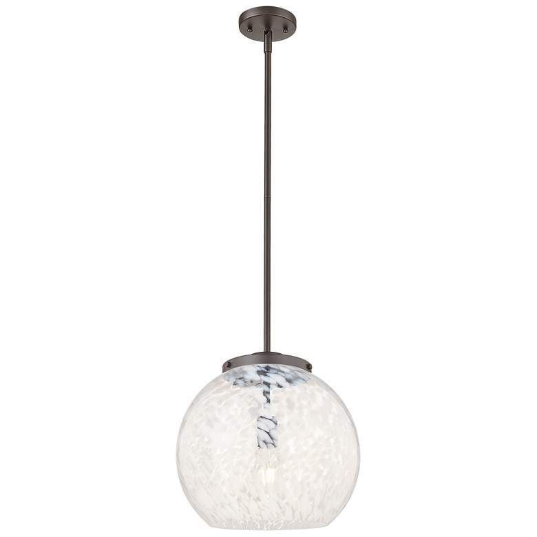 Image 1 Franklin 13.75"W Oiled Bronze Stemmed Pendant w/ White Mouchette Shade