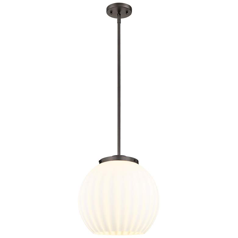 Image 1 Franklin 13.75"W Oiled Bronze Stemmed Pendant w/ White Venetian Shade