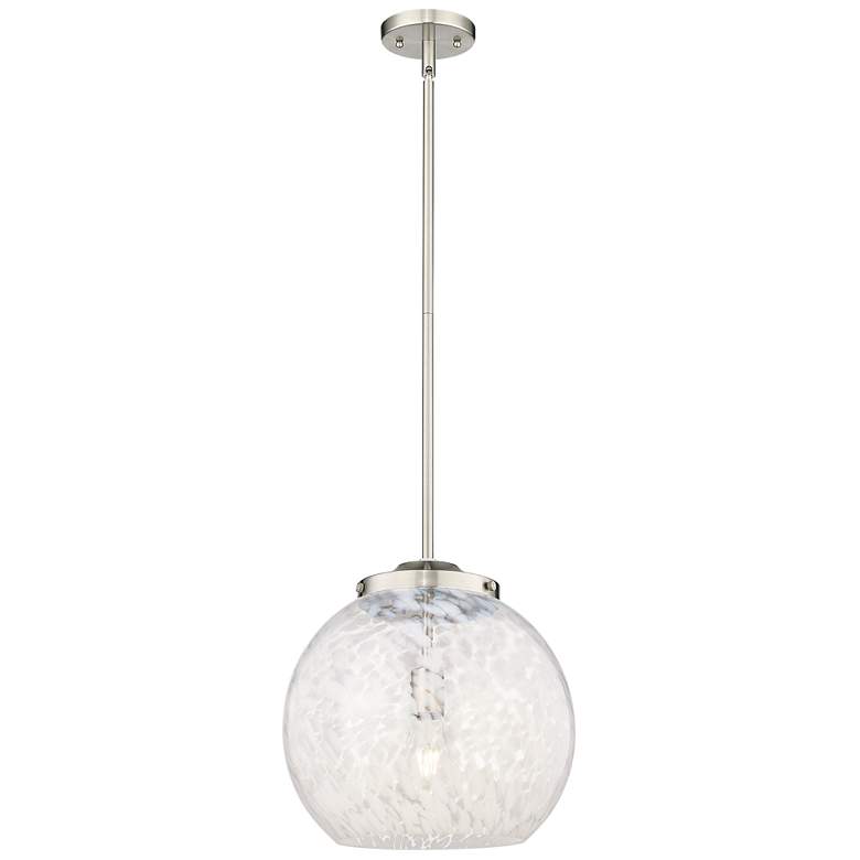 Image 1 Franklin 13.75"W Satin Nickel Stemmed Pendant w/ White Mouchette Shade