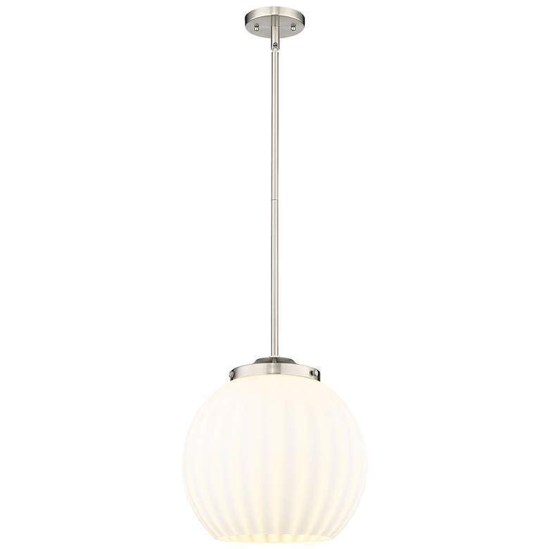Image 1 Franklin 13.75"W Satin Nickel Stemmed Pendant w/ White Venetian Shade