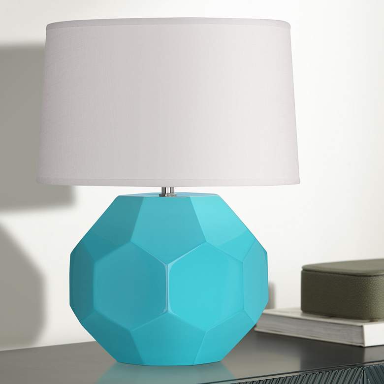 Image 1 Franklin 16 1/2"H Egg Blue Glazed Ceramic Accent Table Lamp