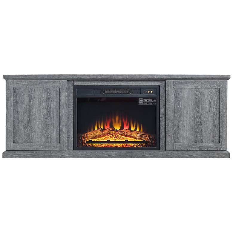 Image 2 Franklin 60" Wide Gray Wood 2-Door Electric Fireplace