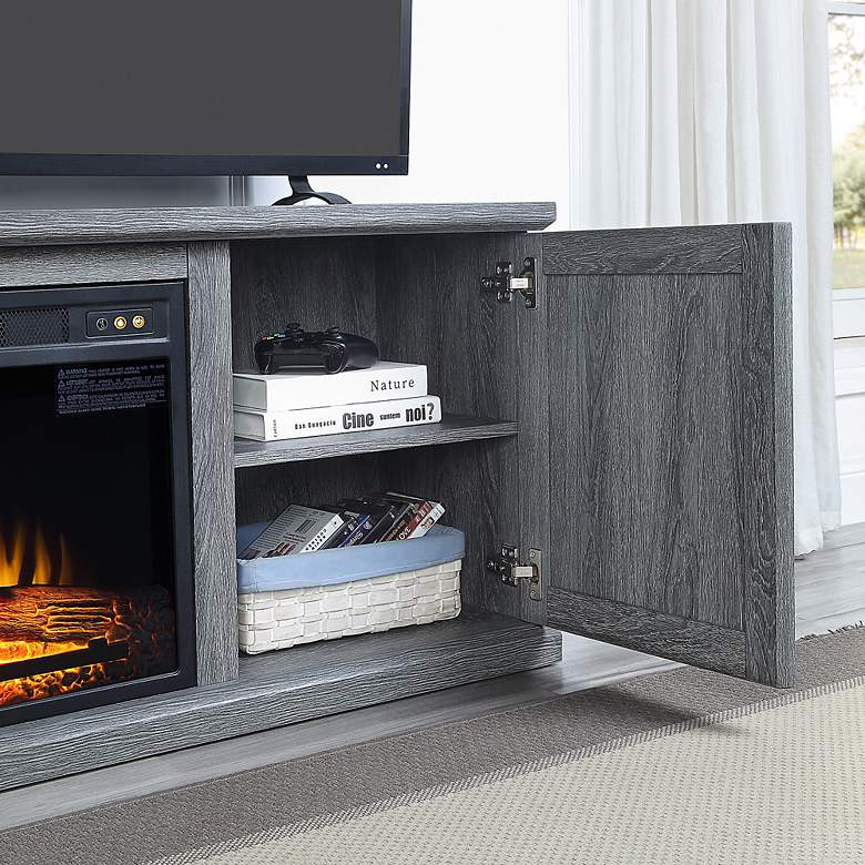 Image 4 Franklin 60" Wide Gray Wood 2-Door Electric Fireplace more views