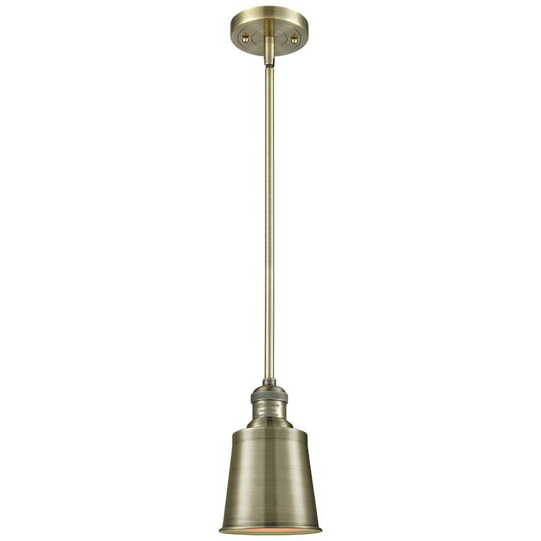 Image 1 Franklin Addison 5"W Antique Brass Stem Hung Mini Pendant w/ Brass Sha