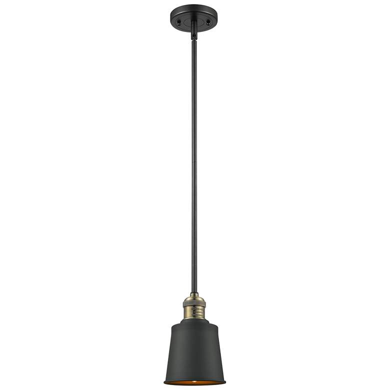Image 1 Franklin Addison 5"W Black Brass Stem Hung Mini Pendant w/ Brass Shade