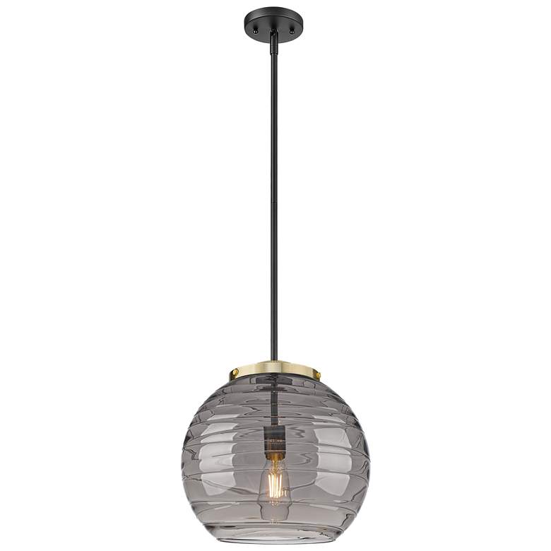 Image 1 Franklin Athens 13.75"W Black Brass Stemmed Pendant w/ Smoke Swirl Sha