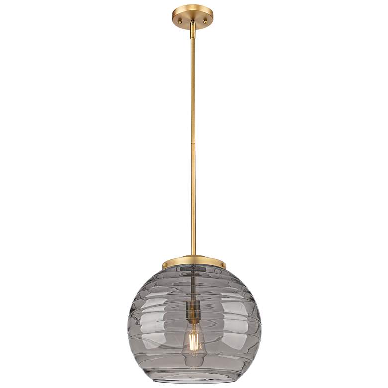 Image 1 Franklin Athens 13.75"W Brushed Brass Stemmed Pendant w/ Smoke Swirl S