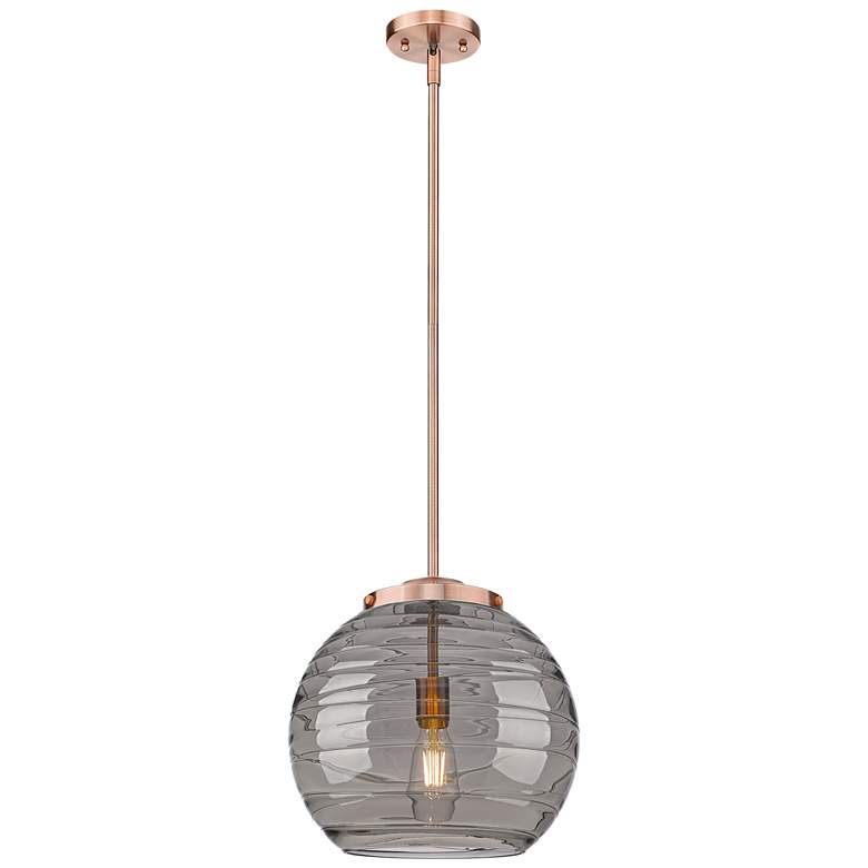 Image 1 Franklin Athens 13.75"W Copper Stemmed Pendant w/ Smoke Swirl Shade