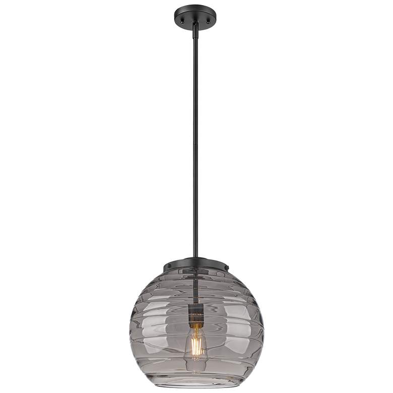 Image 1 Franklin Athens 13.75"W Matte Black Stemmed Pendant w/ Smoke Swirl Sha
