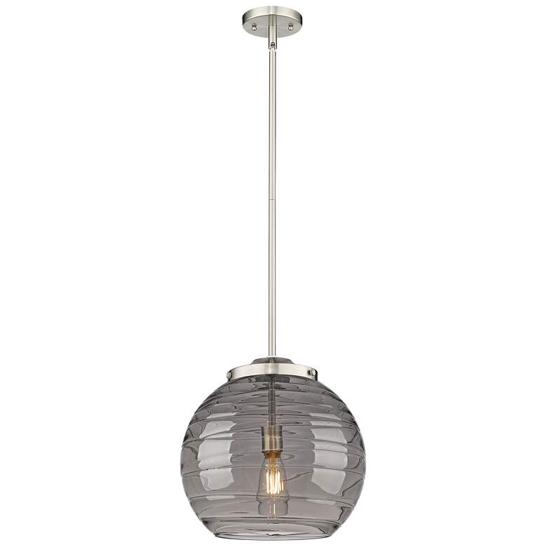 Image 1 Franklin Athens 13.75"W Satin Nickel Stemmed Pendant w/ Smoke Swirl Sh