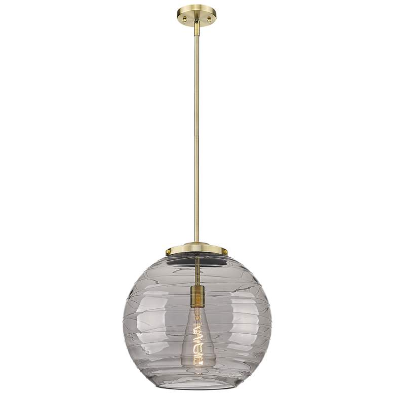 Image 1 Franklin Athens 15.75"W Antique Brass Stem LED Pendant w/ Smoke Swirl