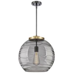 Franklin Athens 15.75"W Black Brass Stemmed Pendant w/ Smoke Swirl Sha