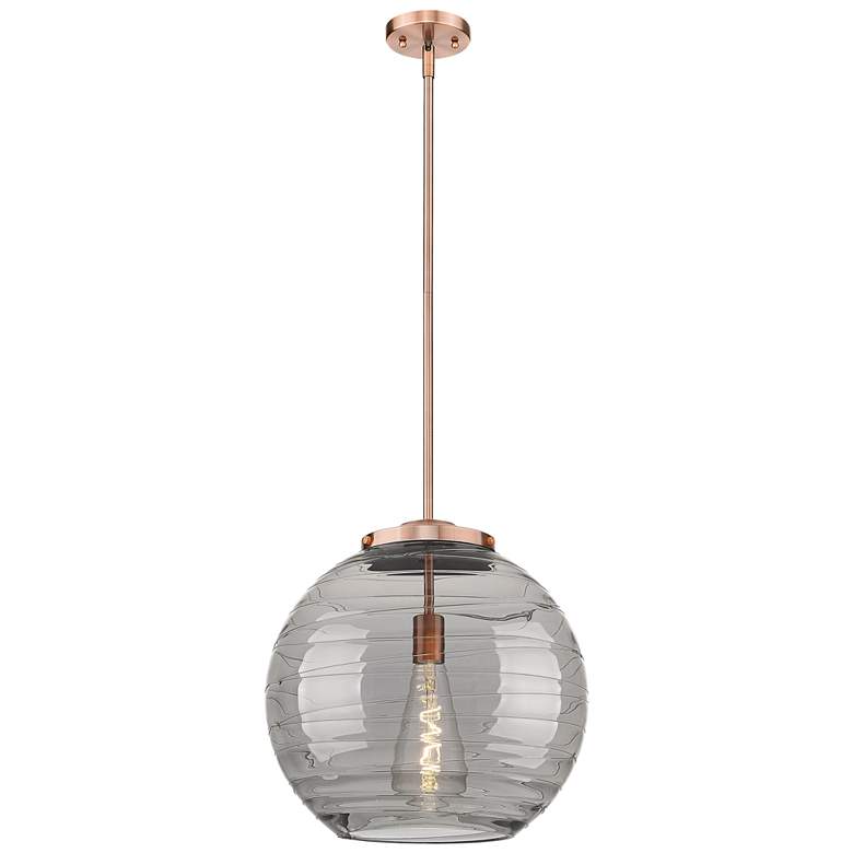Image 1 Franklin Athens 15.75"W Copper Stemmed LED Pendant w/ Smoke Swirl Shad