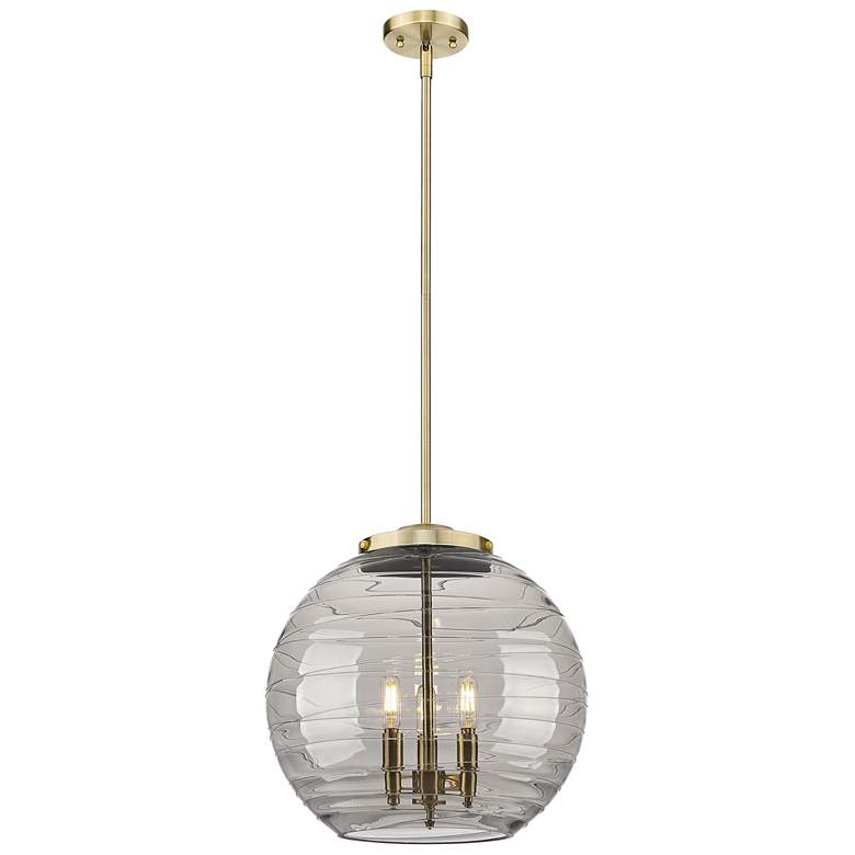 Image 1 Franklin Athens 16"W 3 Light Antique Brass Stem Pendant w/ Smoke Swirl